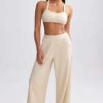 Tall Terry Towelling Wide-Leg Joggers in Cream - Image 2