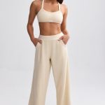 Tall Terry Towelling Wide-Leg Joggers in Cream - Image 5