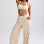 Tall Terry Towelling Wide-Leg Joggers in Cream - Image 6