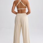 Tall Terry Towelling Wide-Leg Joggers in Cream - Image 7