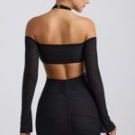 Off-Shoulder Ruched Cut-Out Mini Dress in Black - Image 2