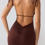 Slinky Jersey Open Back Mini Dress in Espresso - Image 4
