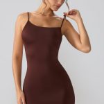 Slinky Jersey Open Back Mini Dress in Espresso - Image 6