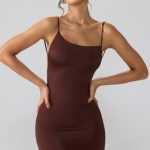 Slinky Jersey Open Back Mini Dress in Espresso - Image 7