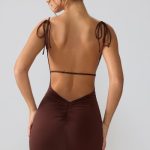 Slinky Jersey Open Back Mini Dress in Espresso - Image 9