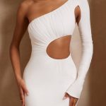 Single Sleeve Cut Out Mini Dress in Ivory - Image 4