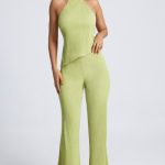 High-Waist Wide-Leg Trousers in Olive Green