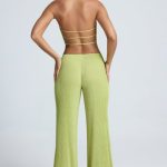 High-Waist Wide-Leg Trousers in Olive Green - Image 2