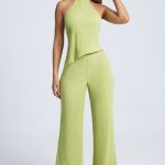 High-Waist Wide-Leg Trousers in Olive Green - Image 5