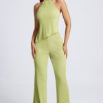 High-Waist Wide-Leg Trousers in Olive Green - Image 6