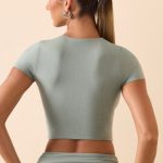 Modal Cap-Sleeve Crop Top in Smoke Green - Image 2