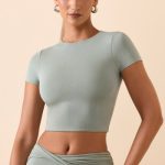Modal Cap-Sleeve Crop Top in Smoke Green - Image 7