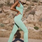 Petite Flared Full Length Unitard in Mint Green - Image 3