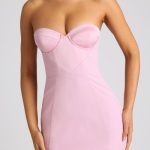 Strapless A-Line Mini Dress in Soft Pink - Image 4