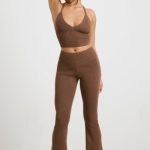 Chunky Knit Kick Flare Trousers in Espresso
