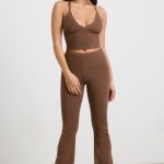 Chunky Knit Kick Flare Trousers in Espresso - Image 6