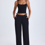 Tall Belted Cut-Out Wide-Leg Trousers in Black