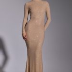 Embellished Long Sleeve Evening Gown in Gold - Image 5