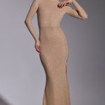 Embellished Long Sleeve Evening Gown in Gold - Image 6