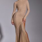 Embellished Long Sleeve Evening Gown in Gold - Image 8