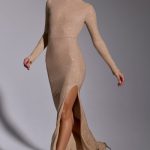 Embellished Long Sleeve Evening Gown in Gold - Image 9