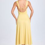 Sweetheart-Neck Ruched Midaxi Dress in Pastel Yellow - Image 3