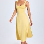 Sweetheart-Neck Ruched Midaxi Dress in Pastel Yellow - Image 7