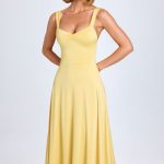 Sweetheart-Neck Ruched Midaxi Dress in Pastel Yellow - Image 8