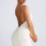 Floral-Appliqu?? Halterneck A-Line Mini Dress in White - Image 3