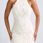 Floral-Appliqu?? Halterneck A-Line Mini Dress in White - Image 4