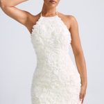 Floral-Appliqu?? Halterneck A-Line Mini Dress in White - Image 5