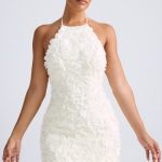 Floral-Appliqu?? Halterneck A-Line Mini Dress in White - Image 6