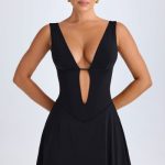 Plunge Cut-Out Mini Dress in Black