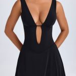 Plunge Cut-Out Mini Dress in Black - Image 4