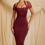 Slinky Jersey Open-Back Midaxi Dress in Wine Red - Image 5