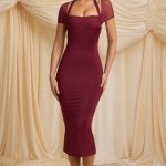 Slinky Jersey Open-Back Midaxi Dress in Wine Red - Image 6