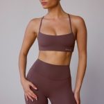 Cross-Back Sports Bra in Taupe Brown - Image 2