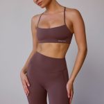 Cross-Back Sports Bra in Taupe Brown - Image 5