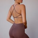 Cross-Back Sports Bra in Taupe Brown - Image 6
