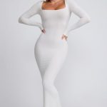 Ribbed Modal Long Sleeve Maxi Dress in White - Image 5