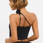 Slinky Jersey Rose Detail Asymmetric Top in Black - Image 2
