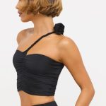 Slinky Jersey Rose Detail Asymmetric Top in Black - Image 3