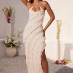 Cross Strap Ruffle Floor Length Dress in Ivory