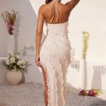Cross Strap Ruffle Floor Length Dress in Ivory - Image 2