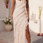 Cross Strap Ruffle Floor Length Dress in Ivory - Image 4