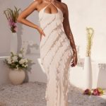 Cross Strap Ruffle Floor Length Dress in Ivory - Image 6