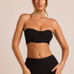 Embellished Strapless Corset Top in Black - Image 8