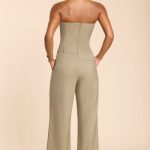 Petite Brushed Twill Bandeau Corset Jumpsuit in Taupe - Image 2