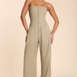 Petite Brushed Twill Bandeau Corset Jumpsuit in Taupe - Image 4