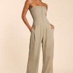 Petite Brushed Twill Bandeau Corset Jumpsuit in Taupe - Image 5